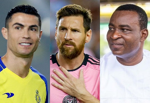 Chairman Wountumi with Messi and Ronaldo